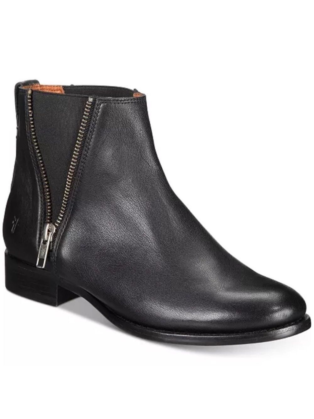 FRYE 7B Carly Black Zip Details Pull on Chelsea Ankle Boots